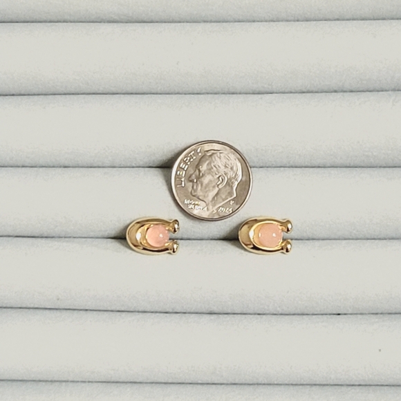 COACH Rose Quartz Signature C Gold Plated Stud Earrings - Picture 5 of 9